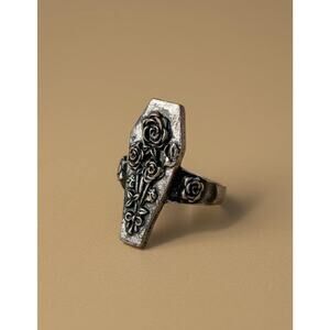 Gothic Rose Coffin Statement Ring, Size 7.25